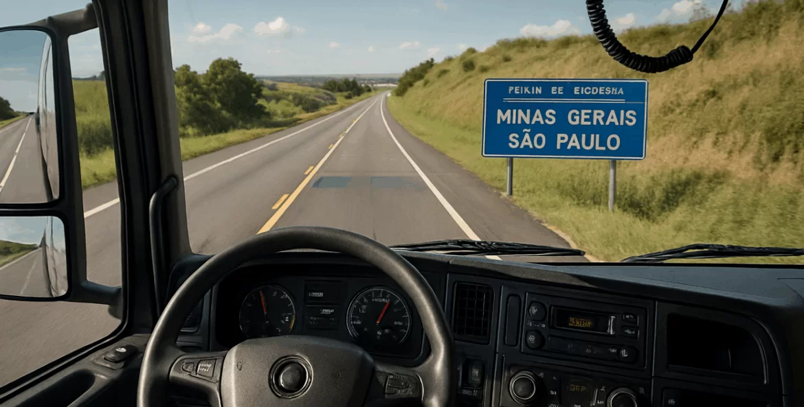 Inside the Truck Cabin with Border Sign