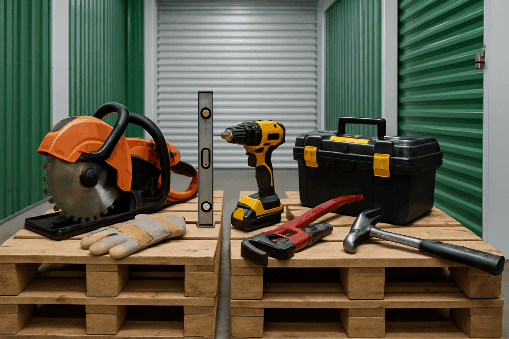  Ferramentas encima de palets.